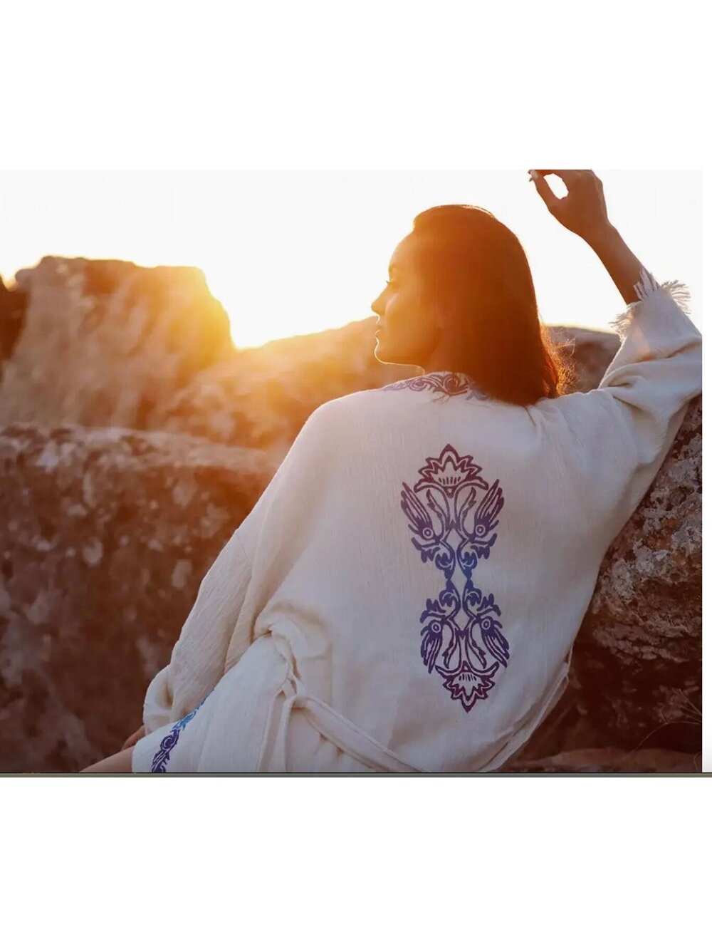Hearth Earth Craft Organic Cotton Soft Bathrobe Handmade Wood Blocks printed